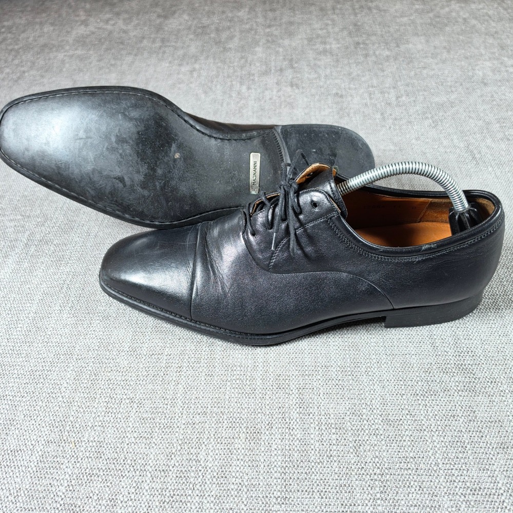 Magnanni 12654 Cap Toe Oxford Men 11 D Black Leather Lace Up Made in Spain